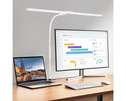 Sounix Bureaulamp Led met Afstandsbediening - 5 Lichtstanden - 5 Helderheidsniveaus - LED Bureaulamp - Leeslamp - Bedlamp - LED Desk Lamp - via USB - Wit