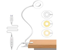 Sounix LED Leeslampje - Bureaulamp LED Dimbaar- Met Klem - 3 Kleurmodi - 10 Helderheidsmodi - Wit