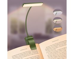 Sounix LED Leeslampje voor Boek met Klem - 315° draaibaar Leeslamp - 24 LED - Boeklampje met 3 Lichtstanden - Oplaadbare boeklamp USB - Dimbaar - Groente