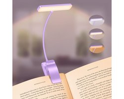 Sounix LED Leeslampje voor Boek met Klem - 315° draaibaar Leeslamp - 24 LED - Boeklampje met 3 Lichtstanden - Oplaadbare boeklamp USB - Dimbaar - Paars