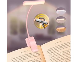 Sounix LED Leeslampje voor Boek met Klem - 315° draaibaar Leeslamp - 24 LED - Boeklampje met 3 Lichtstanden - Oplaadbare boeklamp USB - Dimbaar - Rose
