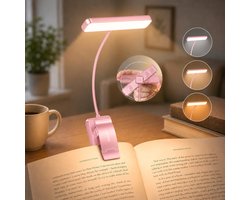 Sounix LED Leeslampje voor Boek met Klem - 315° draaibaar Leeslamp - 24 LED - Boeklampje met 3 Lichtstanden - Oplaadbare boeklamp USB - Dimbaar - Roze