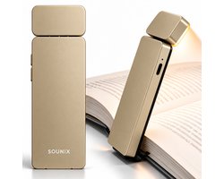 Sounix LED Leeslampje voor Boek met Klem - Boeklampje met 3 Lichtstanden - Oplaadbare boeklamp USB - Dimbaar - Goud