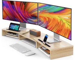 Sounix Monitor standaard - Monitorstandaard - Monitor Verhoger - 1 of 2 montors - Verstelbaar - Lichtbruin