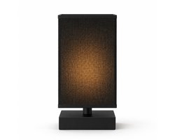 Sounix Nachtkastje lamp - Tafellamp - Minimalistische houten voet - Vierkante stoffen kap - Warm witte nachtkastje Boho-lamp - Zwart