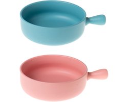 Soup Bowls met Handvat - 2 Stuks - Keramische Soepkommen - Geschikt voor Runderstoofpot - Fruit Salade - Haverpap - Magnetron en Oven Bestendig