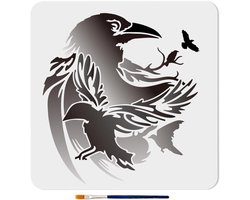 SouqOne - Kraaisjabloon 30 × 30 cm - Raven kunstsjabloon - Schilderen - Tak - Primitieve raaf - Ambachtelijke meubels - Raven - Geschikt voor - Stoffen muur