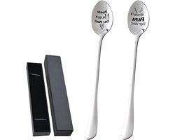 SouqOne - Roestvrijstalen lepels met lang handvat - Zwarte geschenkdoos - Ronde lepel gegraveerd - Verjaardagscadeau - Compatibel met buffet - Hoogwaardige lepels - Geschikt voor ouders - RVS lepels met handvat