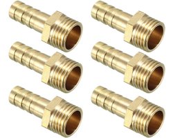 sourcing map 6 stuks messing slangtule buiskoppelingsadapter 8 mm tuit x 1/4 PT buitendraad