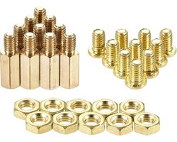 sourcing map M4 zeskant messing afstandhouder afstandhouder 12 mm + 6 mm mannelijk vrouwelijk met schroefdraadschroeven en moeren tas voor PCB moederbord computer printplaat 20 sets
