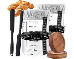 Sourdough Starter Set - 4 Pieces - 730 ml - Leaven Starter Set met Thermometer - Herbruikbare Glazen Leaven Starter Set met Datum Voeden Band - Inclusief Doek Deksel en Schraper - Handvat Band