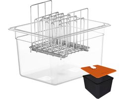 Sous Vide Container - Waterbad Rek - Nauwkeurig Koken - Voorkomt Verdamping - 12 Liter - Transparant Oranje