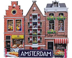 Souvenirmagneet - Amsterdam - Typisch Hollands - Gevelhuisjes - Souvenirmagneet - 3 Grachtenpandjes