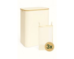 SOVARA Wasmand met 3 vakken - 160L - Beige - Bamboe wassorteerder - 3 uitneembare waszakken - Geurvakje