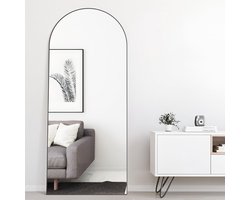 SP® Passpiegel - Gebogen vloerspiegel - Wandspiegel met aluminium frame - Zwart - 165cm x 60cm x 1cm