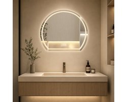 SP Select LED Badkamerspiegel - Wandspiegel met Verlichting - Make-upspiegel - Dimbaar - Anti-condens - Spiegelverwarming - Touchbediening - 3 Lichtkleuren - 50 x 43 cm