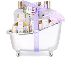 Spa Luxetique - Lavendel Sensation - Cadeaupakket Vrouwen in zilveren badkuip - Wellness Bath rituals - Verjaardag cadeau vrouw - Geschenkset voor haar, mama, vriendin, moeder, oma, zus - Giftset Dames - Moederdag Cadeautje voor Mama