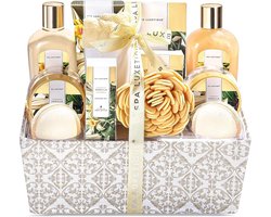 Spa Luxetique - Vanilla Gold - 13-delig Wellness Verwenpakket Vanille - Geschenkset Vrouwen XL - Wellness bath rituals - Verjaardag Cadeau Vrouw, Moeder, Mama, Zus, Vriendin, Oma, Juf - Cadeaupakket voor haar - Cadeautjes voor haar