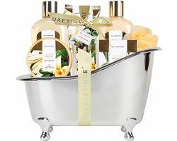 Spa Luxetique - Vanilla Gold - Geschenkset Vrouwen - Verwenpakket Dames - Cadeaupakket in zilveren badkuip - wellness bath - Verjaardag cadeau vrouw - Kado vrouwen, moeder, vriendin, zus, oma, mama - Giftset Cadeautje volwassenen