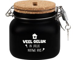 Spaarpot - Veel geluk in jullie nieuwe huis - Glas - 10,5x11x12,5cm