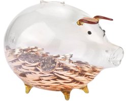 Spaarvarken van Glas - Geluksvarken Muntenspaarpot - Geld Besparen Leren - Transparant Glasontwerp - 18 x 12 x 12 cm
