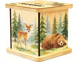 Spaarvarken van Hout in Dierlijke Vorm - Bosdieren zoals Herten, Vos en Beer - Muntbank voor Kinderen en Decoratie