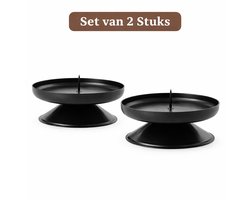 Spaas Metalen Kaarsenhouder Zwart – Set van 2 – Ø 9 cm – Met Pin voor Stompkaarsen