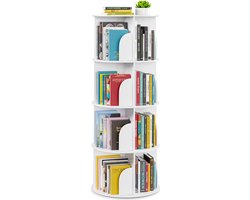 SpaceAid - 4-laags Roterende Boekenkast - 360° Draaibaar - Hoekopberg - Wit