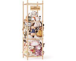 SpaceAid Bamboe Knuffelopbergrek 'Our Zoo' - Babykamer opberg voor pluche dieren en baby speelgoed - 40 cm breed natuurhout frame - Ruime opslag voor de kinderkamer