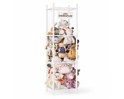 SpaceAid Bamboe Knuffelopbergrek 'Our Zoo' - Babykamer opberg voor pluche dieren en baby speelgoed - 40 cm breed wit bamboe frame - Ruime opslag voor de kinderkamer