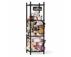 SpaceAid Bamboe Knuffelopbergrek 'Our Zoo' - Babykamer opberg voor pluche dieren en baby speelgoed - 40 cm breed zwart bamboe frame - Ruime opslag voor de kinderkamer