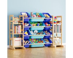 SpaceAid speelgoedkast - 6 planken en 12 opbergbakken - boekenkast/kinderboekenrek - speelgoed opbergers kinderkamer en slaapkamer, kamerdecoratie, blauw en marineblauw, breedte 133 cm