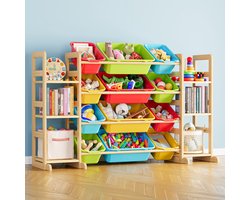 SpaceAid speelgoedkast - 6 planken en 12 opbergbakken - boekenkast/kinderboekenrek - speelgoed opbergers kinderkamer en slaapkamer, kamerdecoratie, multikleurig, breedte 133 cm