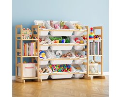 SpaceAid speelgoedkast - 6 planken en 12 opbergbakken - boekenkast/kinderboekenrek - speelgoed opbergers kinderkamer en slaapkamer, kamerdecoratie, wit, breedte 133 cm