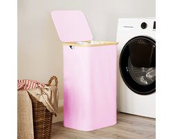 SpaceAid Wasmand Met Deksel - 110L Grote Kledingmand Met Bamboe Handvatten, Inklapbaar voor Slaapkamer, Badkamer & Waskamer (Roze)