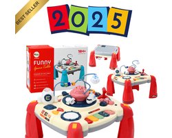 SpacePlay Interactieve Educatieve Kindertafel Met Piano, Licht & Geluid – Ruimtecarrousel, Doolhof, Tandwielen & Muziekfuncties – Leer Kleuren, Cijfers & Letters – Educatief Speelgoed Vanaf 18 Maanden – Rood – Speelgoed 1, 2, 3 Jaar - Met Ebook