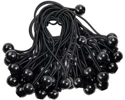Spanrubber met bal, zwart, voor tenten, dekzeilen, banner, 25 stuks, 15 cm, rubberen spanners, spanrubbers, zeilspanners, expanderlussen, tentrubbers