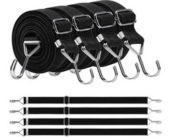 spanrubber met haken, set van 4 extra sterke expander met metalen haken, 3 m lange bagagespanner, zwart rubberen touw, bagagespanner voor zonnezeil, autotransport, fiets, tarps
