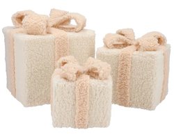 Sparkle giftbox cozy ecru teddy led s/3 15x18/20x23/25x28cm met led lampjes