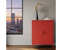 Sparkle Metal Commode – Industriële Highboard Kast met Dubbele Deuren, Magneetsluiting, Verstelbare Planken – Woonkamer, Hal of Slaapkamer – Rood, 80 x 101,5 x 40 cm Novihome