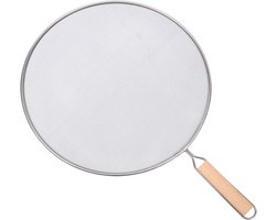 Spatbescherming van roestvrij staal - met fijnmazig houten handvat - Keukenaccessoires voor koekenpan, wok, vet, kookspatbescherming (29 cm)