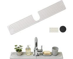 Spatbeschermingsmat 40 x 10 cm, kiezelkorrel afdruipmat steen, kraanmat voor keukengootsteen met U-vormige uitsparing, witte kraanmat, voor badkamer en keuken
