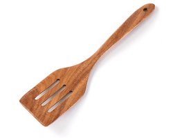 Spatel - Keukenspatel - Spatel van acaciahout - Spatel met gleuven - Bakspatel met lange steel - Keukengereedschap - Ophangbaar - Gemakkelijk vast te houden - Geschikt voor het bakken van eieren, vis, pannenkoeken, hamburgers, enz. - Houtkleur