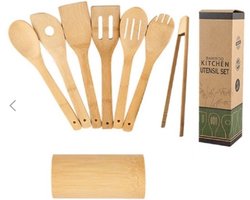 Spatelset Bamboe - Houten - Keukenset Kookgerei Keukengerei 8 delige Set – Opline