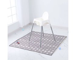 Spatmat voor onder de kinderstoel/kunst/knutselen, waterdichte en antislip spatmat vloerbeschermer, wasbare kinderstoel vloermat, 51 inch herbruikbare rommelmat en babyvoedingstafelkleed - grijze pijlen - 130*130cm