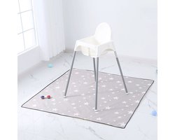 Spatmat voor onder de kinderstoel/kunst/knutselen, waterdichte en antislip spatmat vloerbeschermer, wasbare kinderstoel vloermat, 51 inch herbruikbare rommelmat en babyvoedingstafelkleed - grijze sterren - 130*130cm