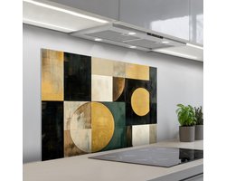 Spatscherm 100x65 cm - Zelfklevende achterwand Abstract - Goud - Brons - Vormen - Geometrisch - Keuken muurbeschermer - Spatwand fornuis