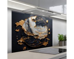 Spatscherm 100x75 cm - Zelfklevende achterwand Kunst - Goud - Zwart - Modern - Abstract - Keuken muurbeschermer - Spatwand fornuis