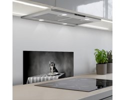 Spatscherm 60x30 cm - Zelfklevende achterwand Bengaal - Kat - Tafelkleed - Zwart - Wit - Dier - Keuken muurbeschermer - Spatwand fornuis