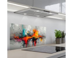 Spatscherm 80x40 cm - Zelfklevende achterwand Modern - Oranje - Grijs - Kunst - Keuken muurbeschermer - Spatwand fornuis